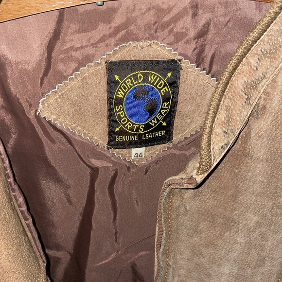 Vintage 70’s WWS Tan Suede Leather Bomber Jacket Pig Split Leather - Picture 5 of 16
